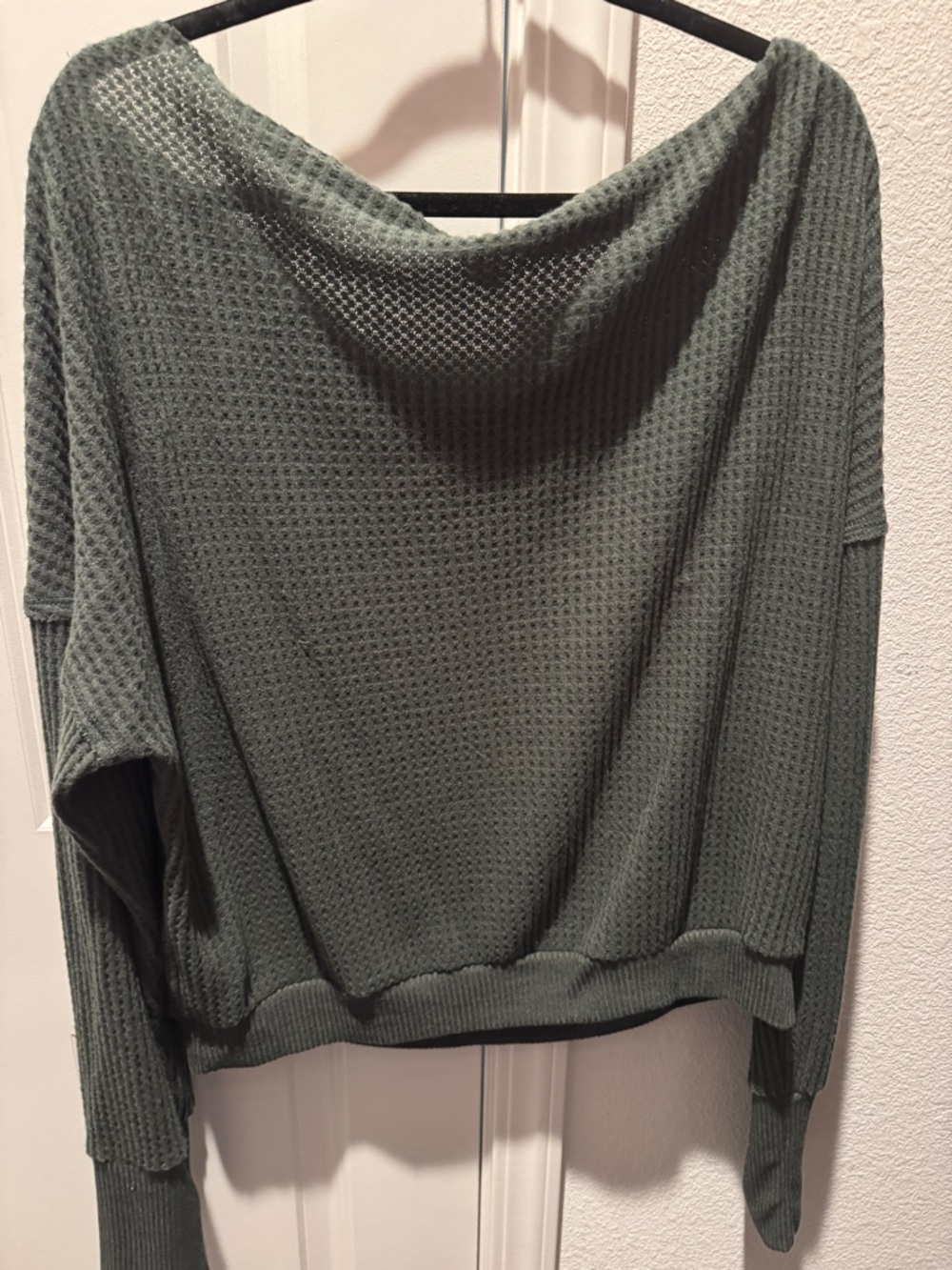 Treasure & Bond Off-the-Shoulder Waffle Knit Sweater in Sage